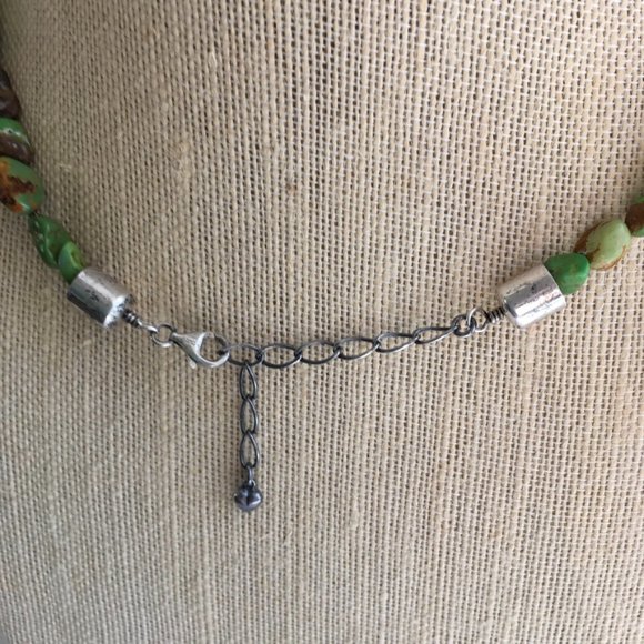 Jay King Vintage Green Turquoise Nugget Necklace Sterling Silver 17" - Picture 2 of 6